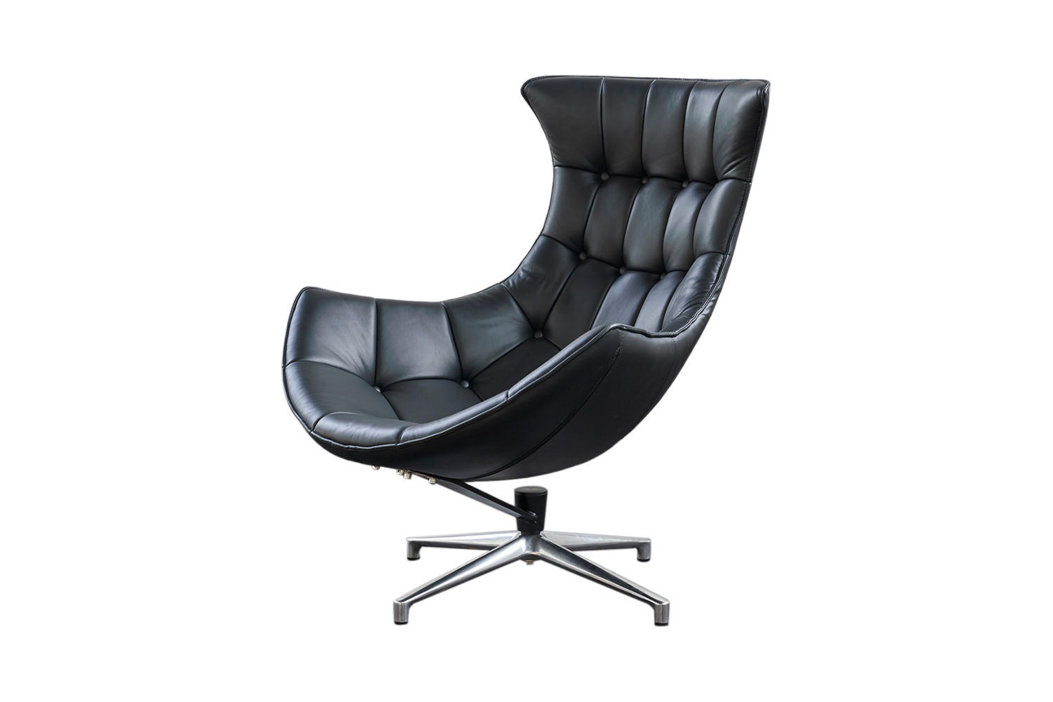 DREHSESSEL SKIO Schwarz Leder - Silberfarben/Schwarz, Leder (87/99/89cm) - KAWOLA