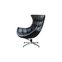 DREHSESSEL SKIO Schwarz Leder - Silberfarben/Schwarz, Leder (87/99/89cm) - KAWOLA
