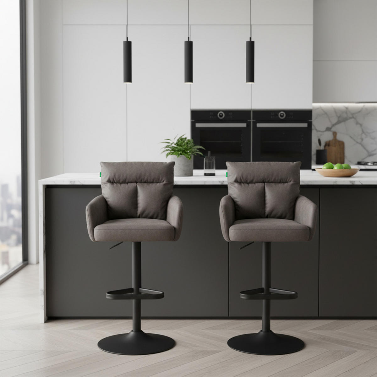 BARHOCKER Aris - Taupe/Schwarz, Textil/Metall (54/101/57cm) - DUBI Möbel