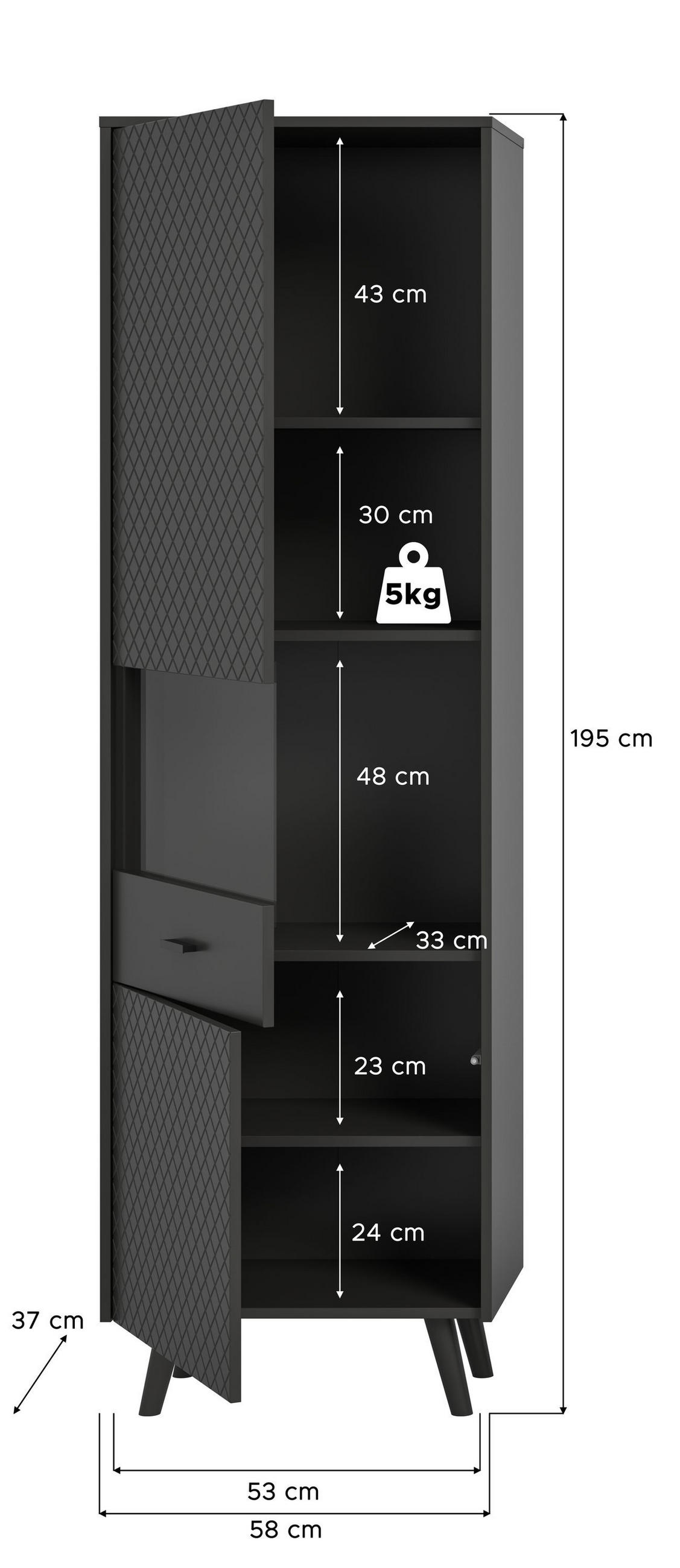 VITRINE LINEA (B/H/T: ca. 58/195/37 cm) in grau/grau matt - Grau, Holzwerkstoff (58/195/37cm)
