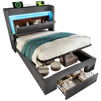 POLSTERBETT 90/200 cm Grau aus Leinen mit Stauraum, LED und USB- & Type-C-Anschlüssen - Grau, Textil (90/200cm) - Flora Grace