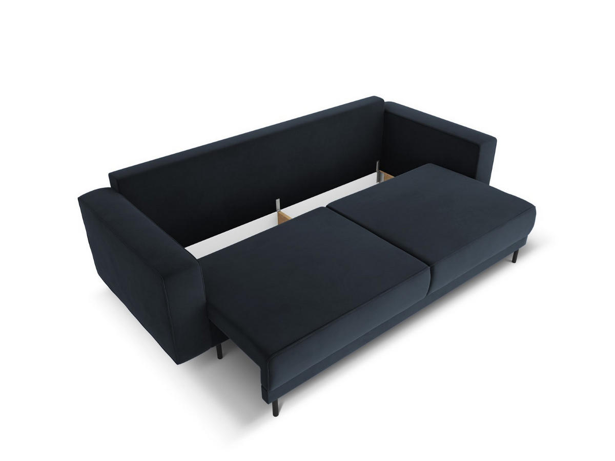 AUSKLAPPBARES-SOFA mit Bettkasten Caro aus Samt dunkelblau 3 Sitzplätze - Dunkelblau, Textil (97/93/236cm) - Micadoni