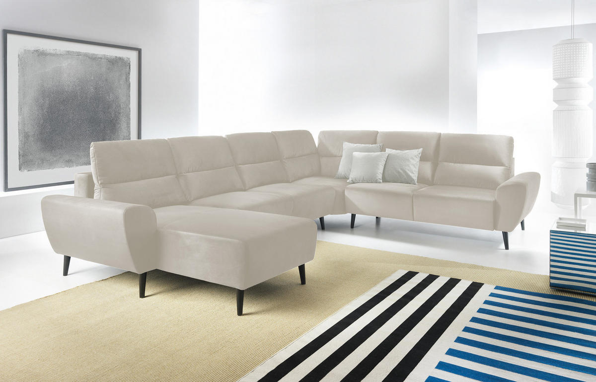 ECKSOFA BOSCO U-Form, Monolith-Stoff, Freistehend, mit verstellbaren Kopfstützen, Sofa für Familien, Größe: 340x270x98cm, Farbe: Beige - Beige, Holz/Textil (270/340cm) - DomoHome