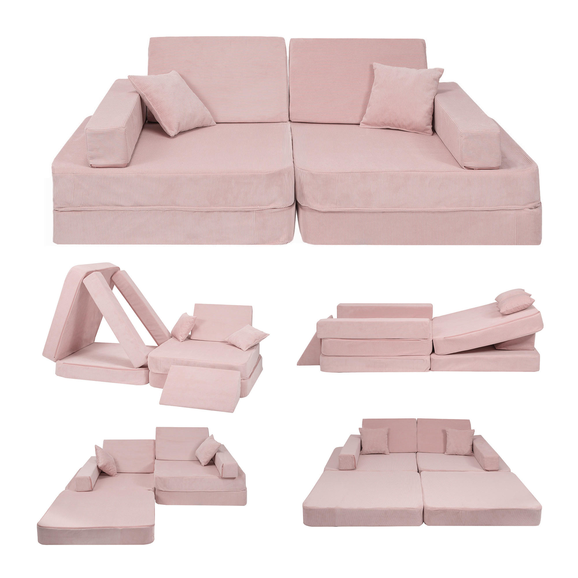 KINDERSOFA, Angelove, Cordsamt, Puderrosa - Hellrosa, Textil (160/24/80cm) - MeowBaby