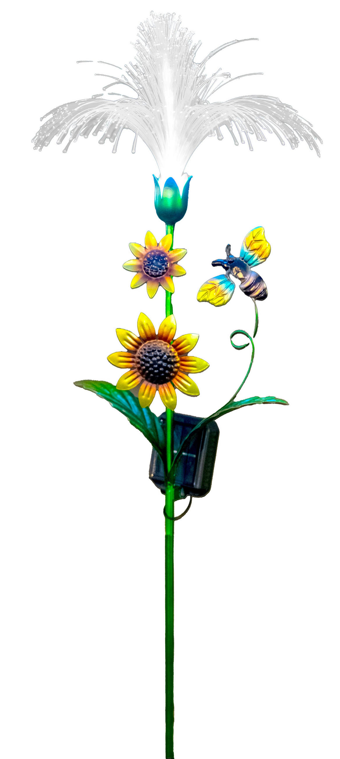 LED-SOLAR-GARTENSTECKER - Sonnenblume mit Fiber-Beleuchtung und Dämmerungssensor für stilvolle Garten-Dekoration, 1er-Set - Weiß, Kunststoff (5/28/93cm) - Northpoint
