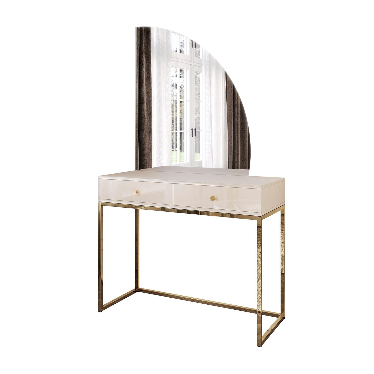 SCHMINKTISCH QUINNIE KASCHMIR mit LED-Spiegel gold Chrom rechts gold Griff - Kaschmir/Goldfarben, Holzwerkstoff (100/175/42cm) - Lookway