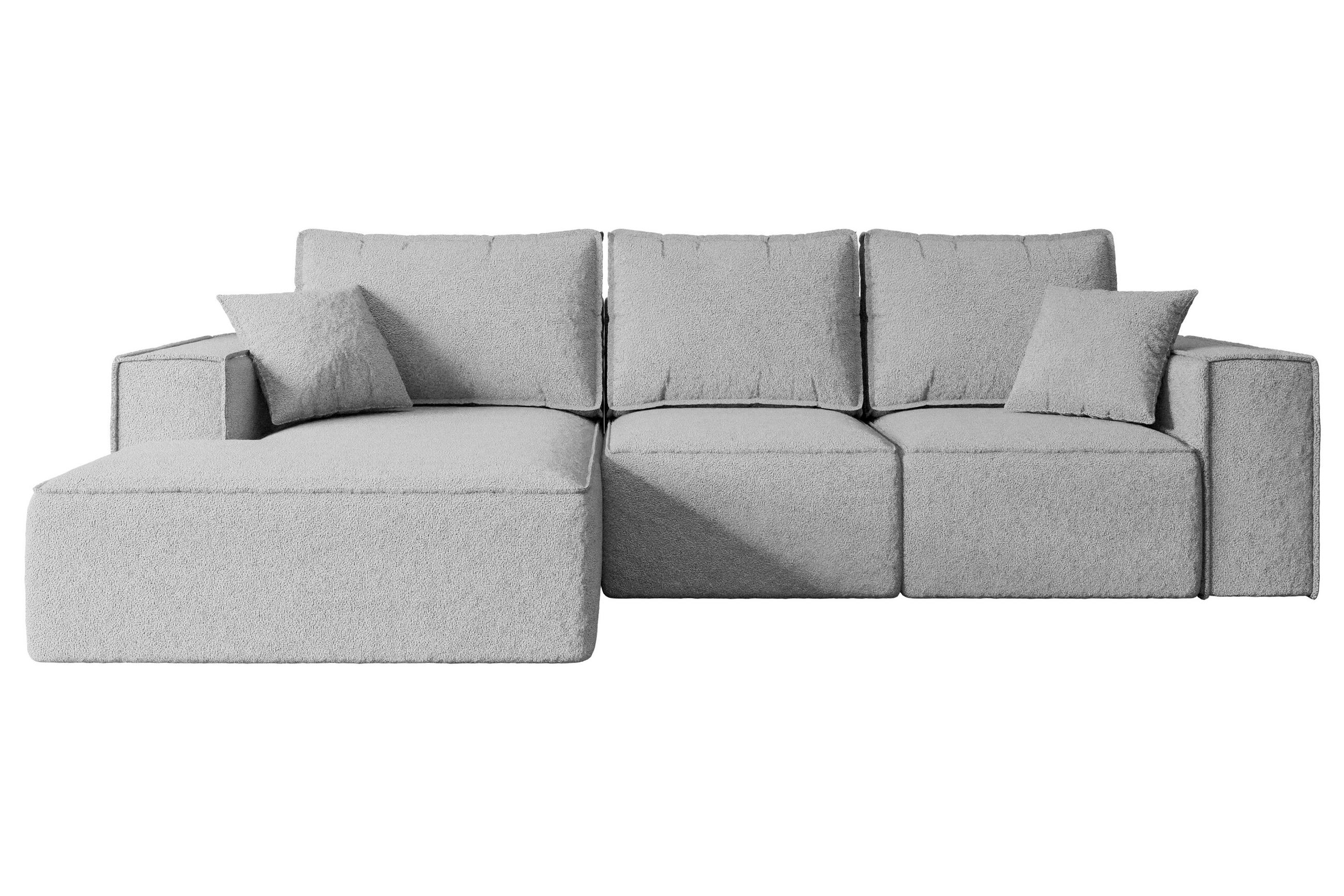 ECKSOFA mit Schlaffunktion und Bettkasten SERRA-L-S - 266x161x87 cm Hellgrau Bouclé - Hellgrau/Schwarz, Holzwerkstoff/Kunststoff (266/161cm) - ALTDECOR