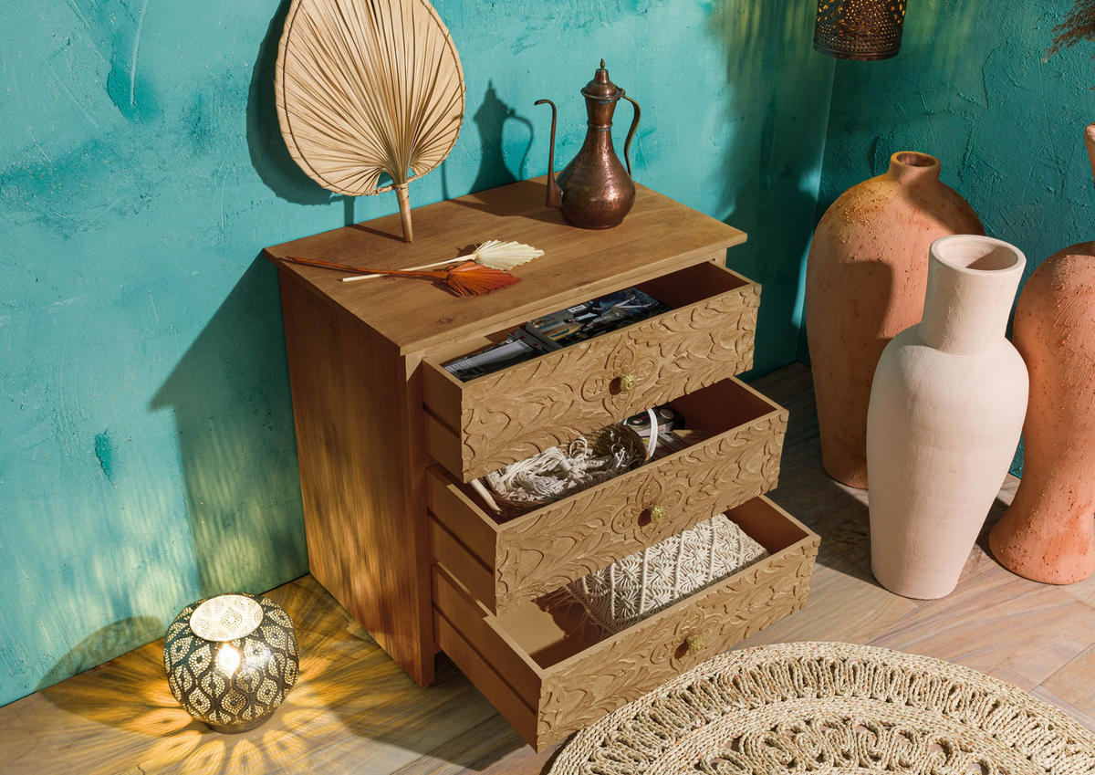 KOMMODE Mango 80x48x78 natur lackiert KASHMIR #107 - Braun, Holz (80/78/48cm) - Massivmoebel24