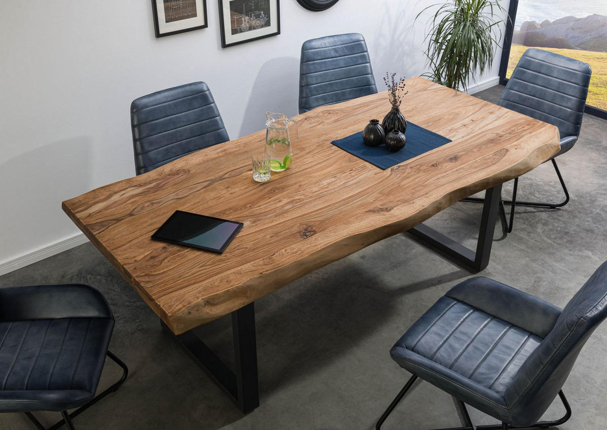 BAUMTISCH Sheesham 240x100x77 natur gebeizt / U-Beine anthrazit matt FREEFORM 5 - Naturfarben, Holz (240/100/77cm) - Massivmoebel24