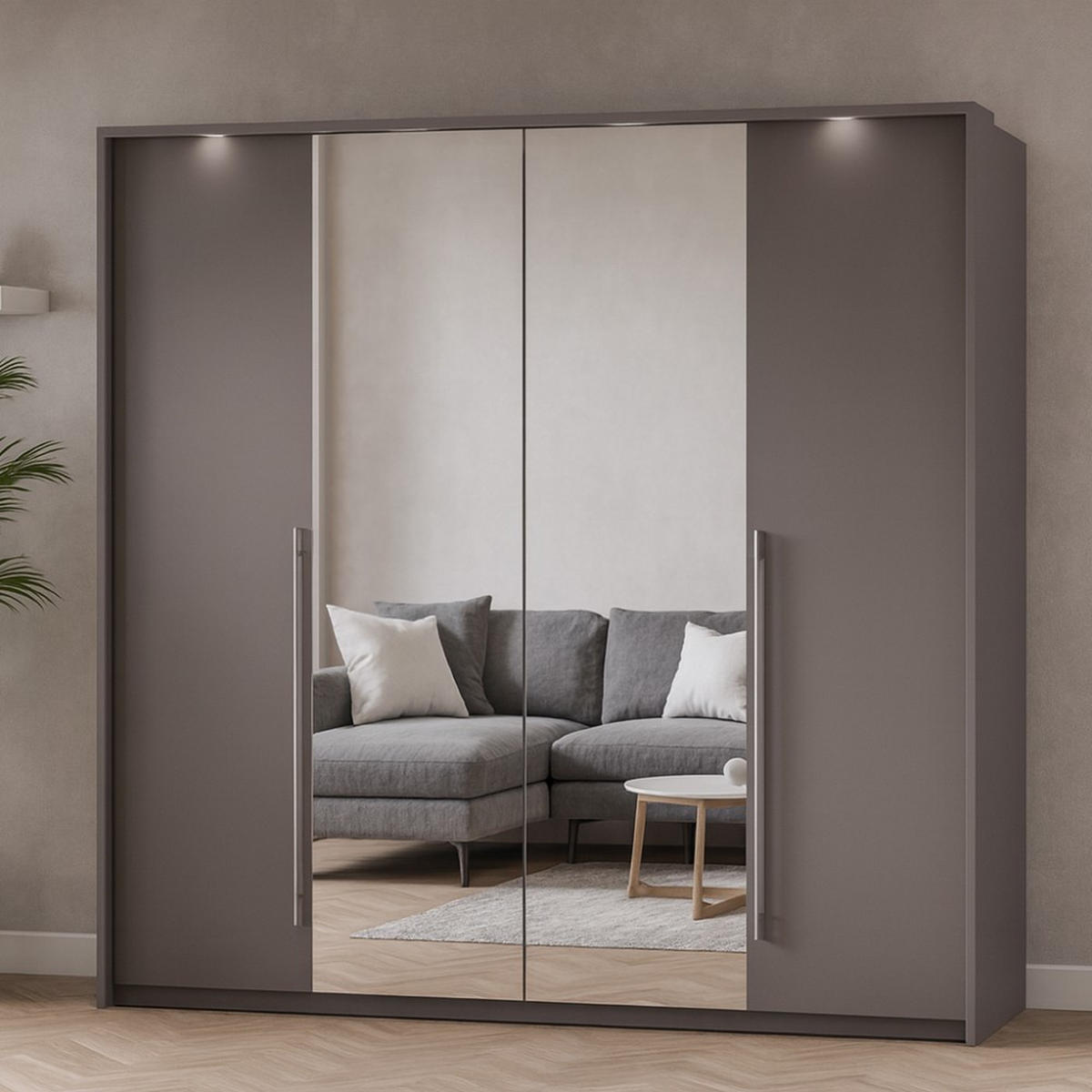 DREHTÜRENSCHRANK Bremco mit 2 Türen und Spiegel, Cappuccino, 255 cm - Cappuccino, Holzwerkstoff (255/219/65cm) - Beautysofa