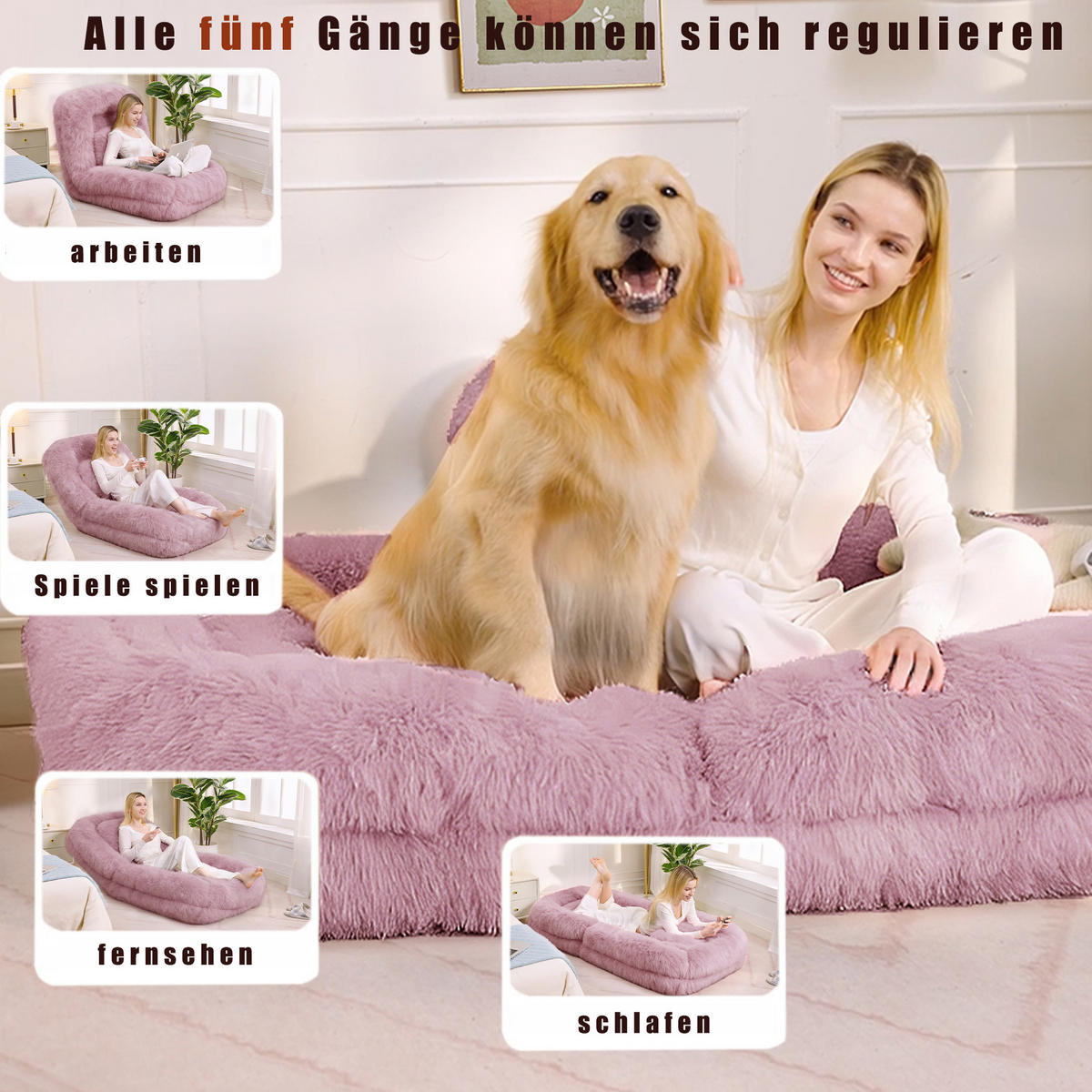 BODENSOFA mit 5-fach verstellbarer Rückenlehne 102 x 89 x 88 cm Pink - Pink, Kunststoff (89/88/102cm) - Beauniv