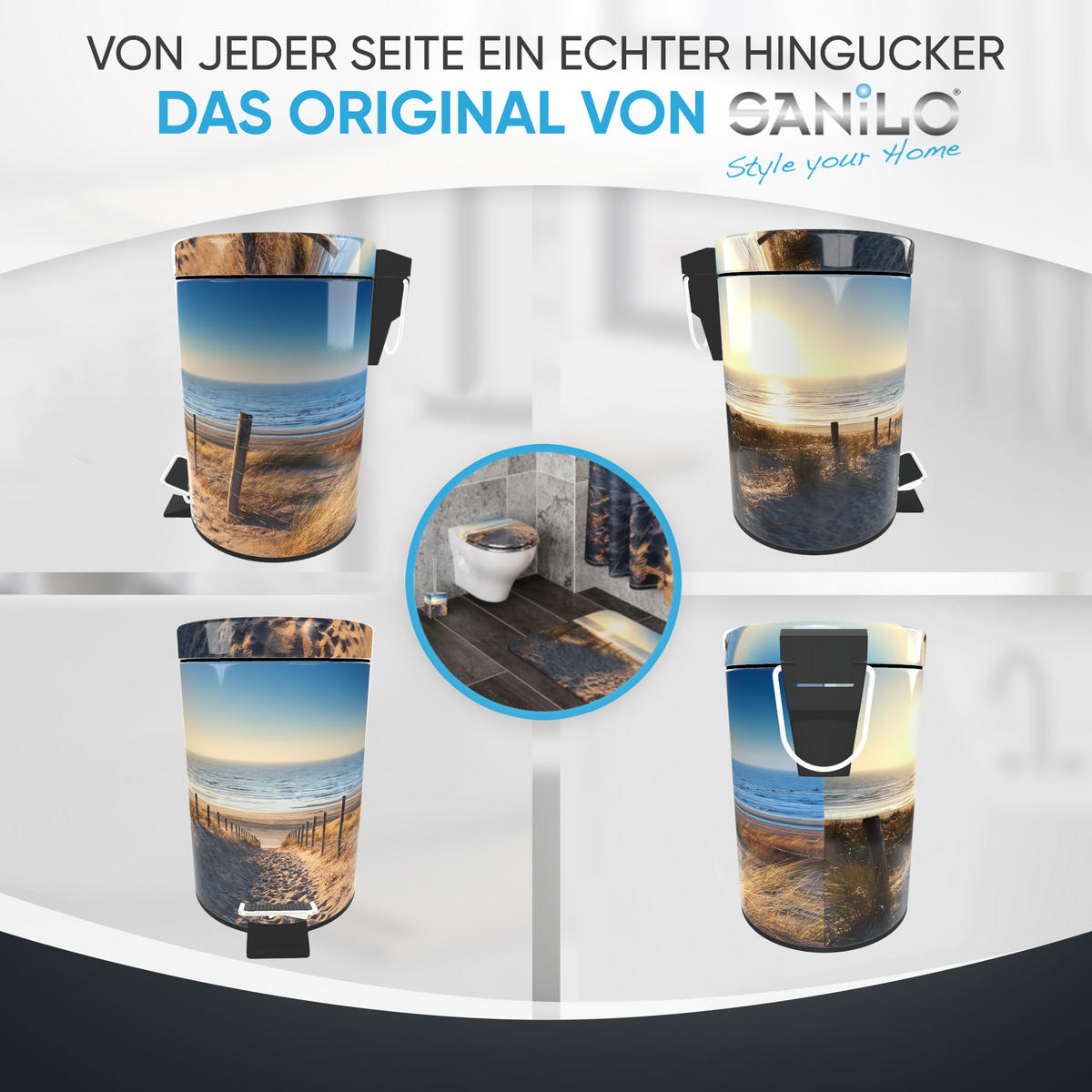 KOSMETIKEIMER Düne - Sandfarben/Blau, Kunststoff/Metall (17/25/25cm) - Sanilo