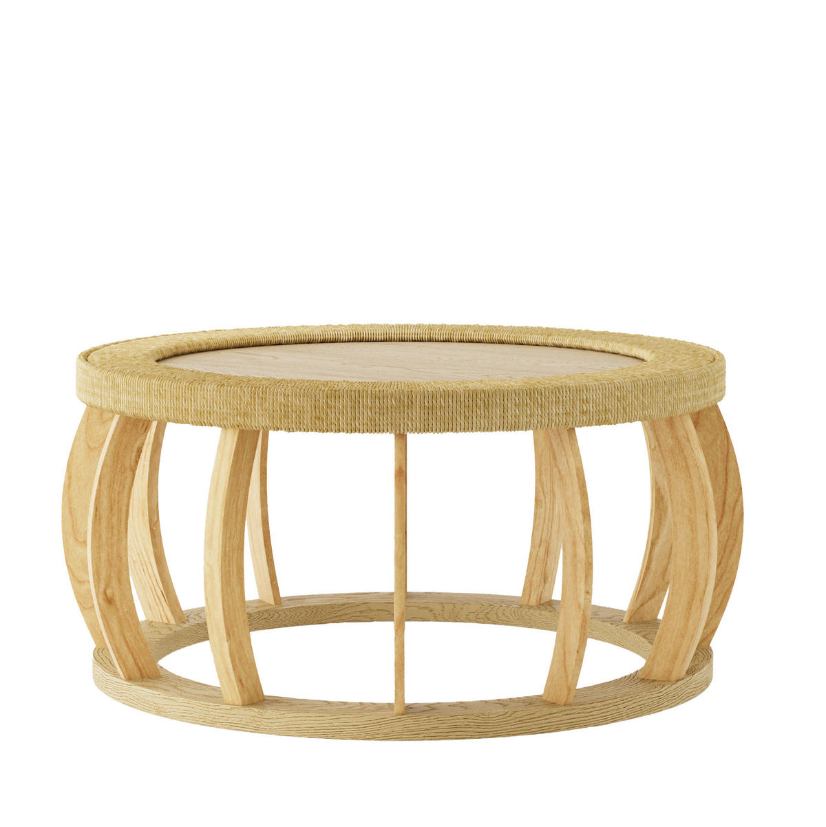 COUCHTISCH 90/90/43 cm mit runder Tischplatte und geschwungenen Beinen, Natur - Naturfarben, Holzwerkstoff (90/90/43cm) - Modfu