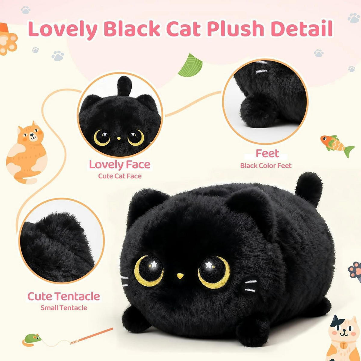 PLÜSCHKISSEN Schwarze Katze 20 cm - Schwarz, Textil (13.2/20.3cm)