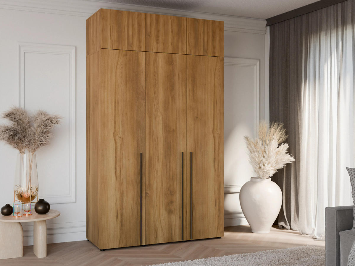 DREHTÜRENSCHRANK ARNI 3D (Eiche Gold Baroque, Schwarze Griffe, 150 cm) - Eichefarben/Schwarz, Holz/Holzwerkstoff (150/206/61cm) - Ravio