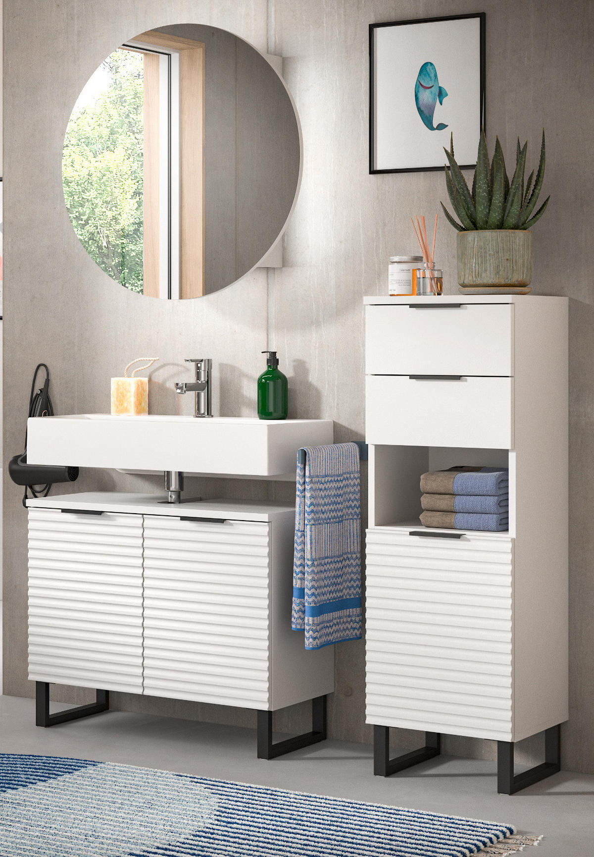 BADMÖBEL-SET 3-teilig weiß 120 cm, Kombination mit Soft-Close - Weiß, Glas/Holzwerkstoff (120/193/34cm) - Inn.Furn