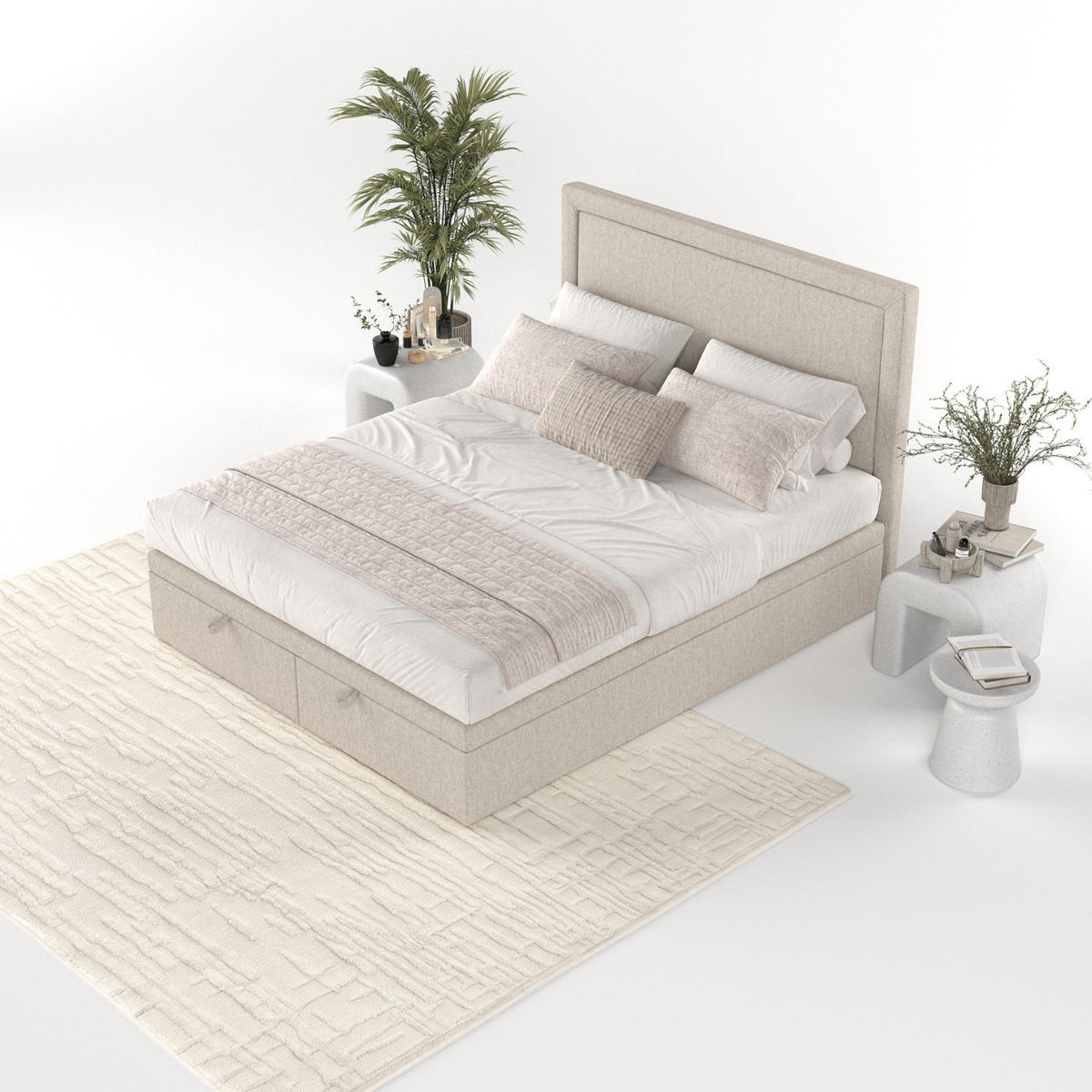 POLSTERBETT Salma mit Stauraum 160/200 cm Hellbeige im Megan Stoff - Sandfarben/Schwarz, Holz/Holzwerkstoff (160/200cm) - AltaBeds