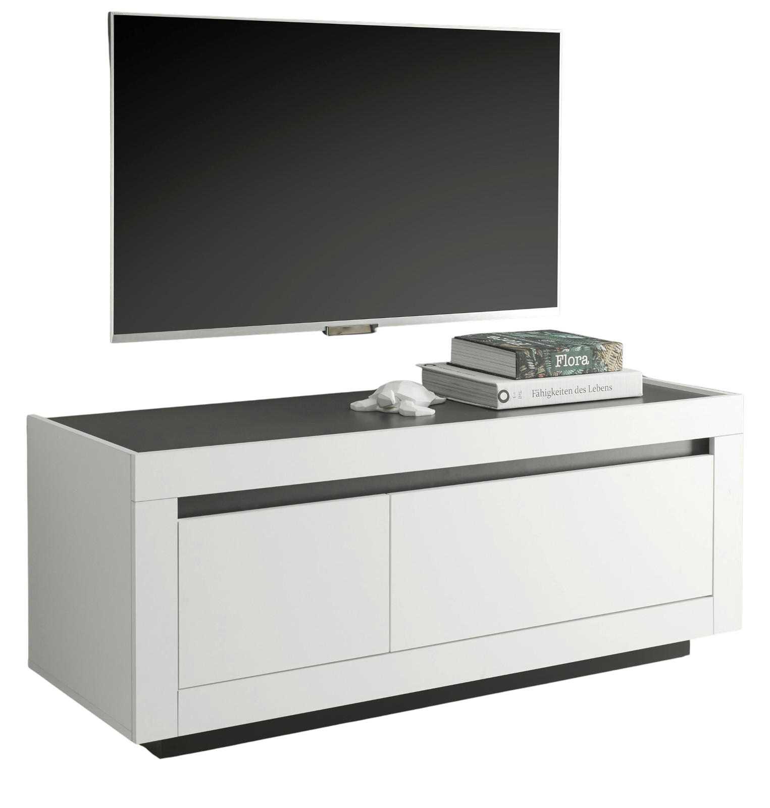 TV-LOWBOARD weiß, anthrazit, TV Unterteil 140 x 56 cm - Weiß Hochglanz/Anthrazit, Holzwerkstoff (140/56/50cm) - Furn.Design