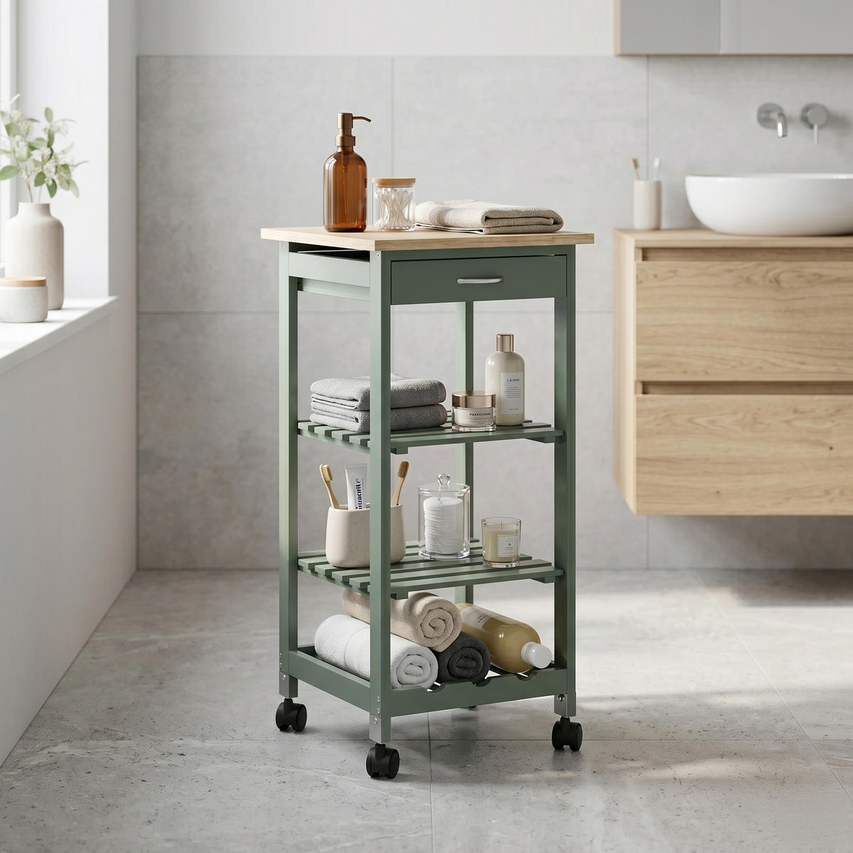 SERVIERWAGEN Biel - Grün, Holzwerkstoff (37/76/37cm) - [en.casa]