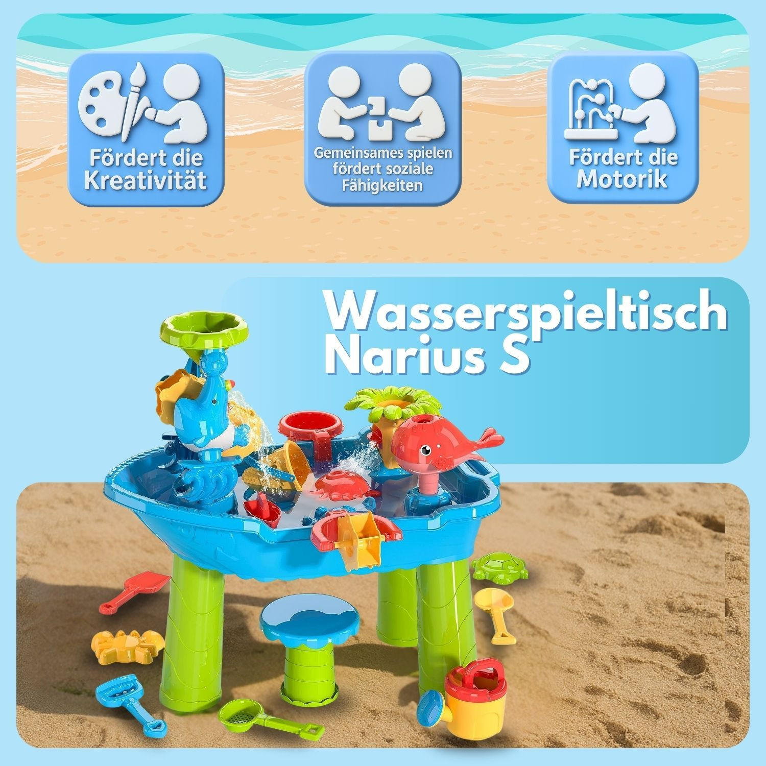 WASSERSPIELTISCH NARIUS S mit Zubehör 20 Teile - Multicolor, Kunststoff (54/30/55cm) - Coemo
