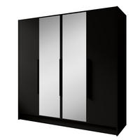 DREHTÜRENSCHRANK Laro mit Spiegel, Schwarz mit mit schwarzen Griffen, 200 cm - Schwarz, Holzwerkstoff (200/200/51cm) - Beautysofa