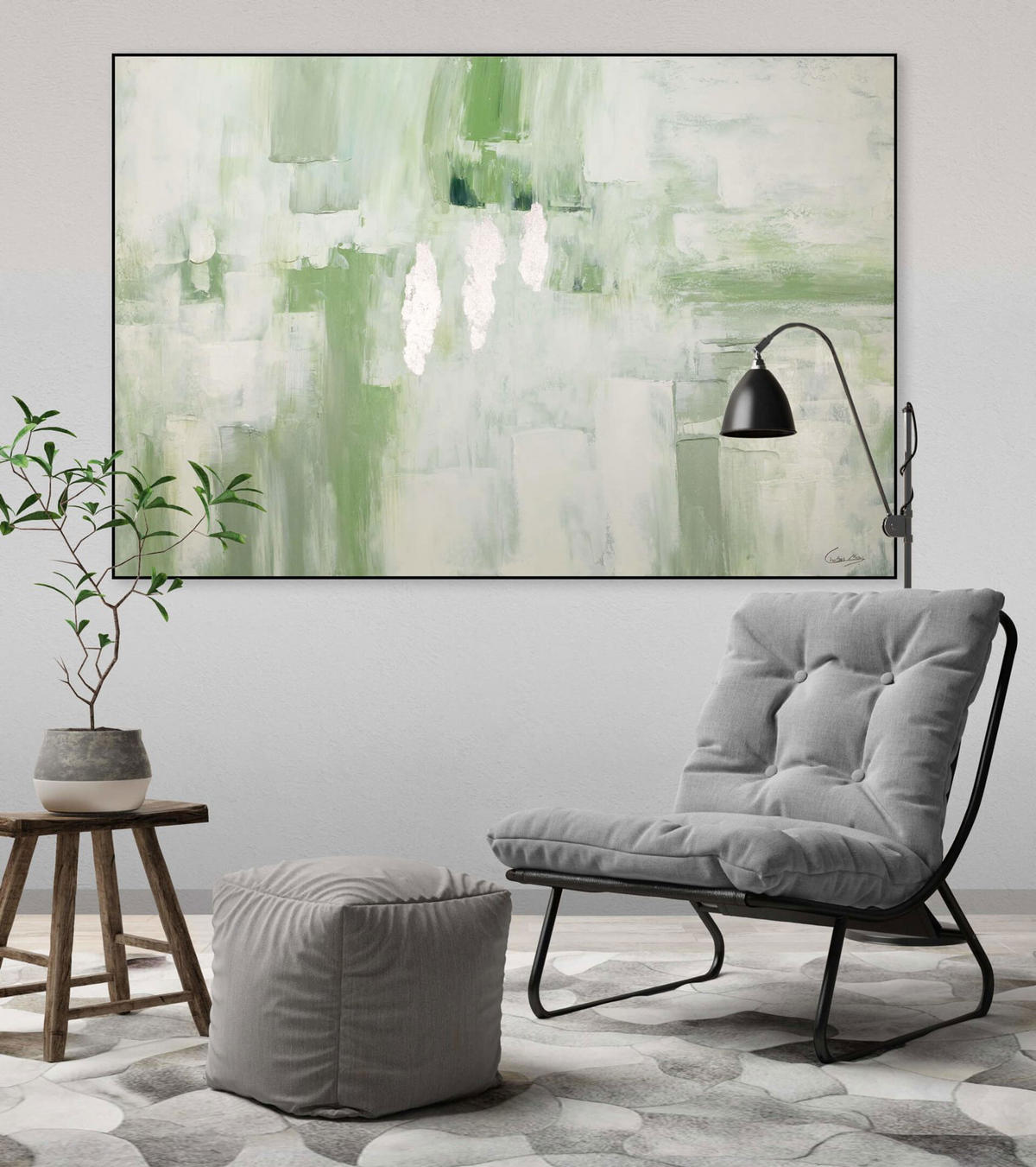 ACRYLBILD HANDGEMALT 120/80 cm - Weiß/Grün, Holz/Textil (2.08/80cm) - KUNSTLOFT