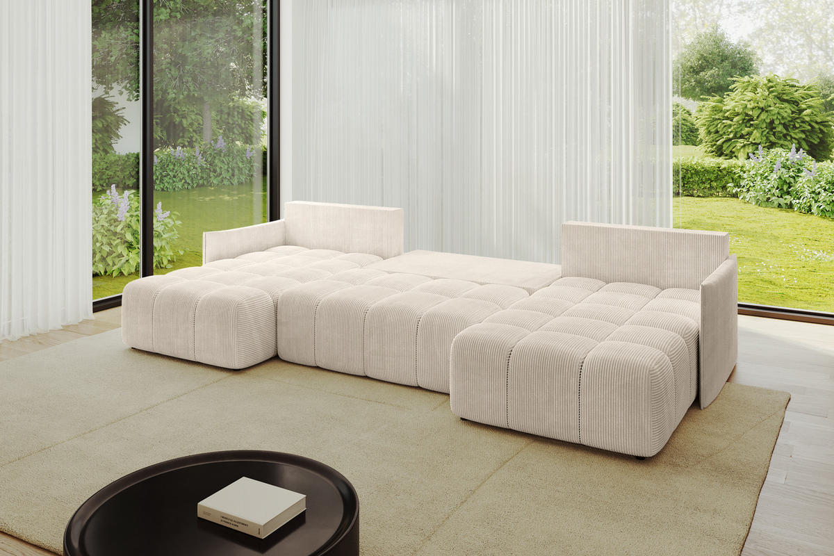 WOHNLANDSCHAFT LONLI-U 355x189x68 Beige Cord - Beige, Holzwerkstoff/Kunststoff (350/68/190cm) - ALTDECOR