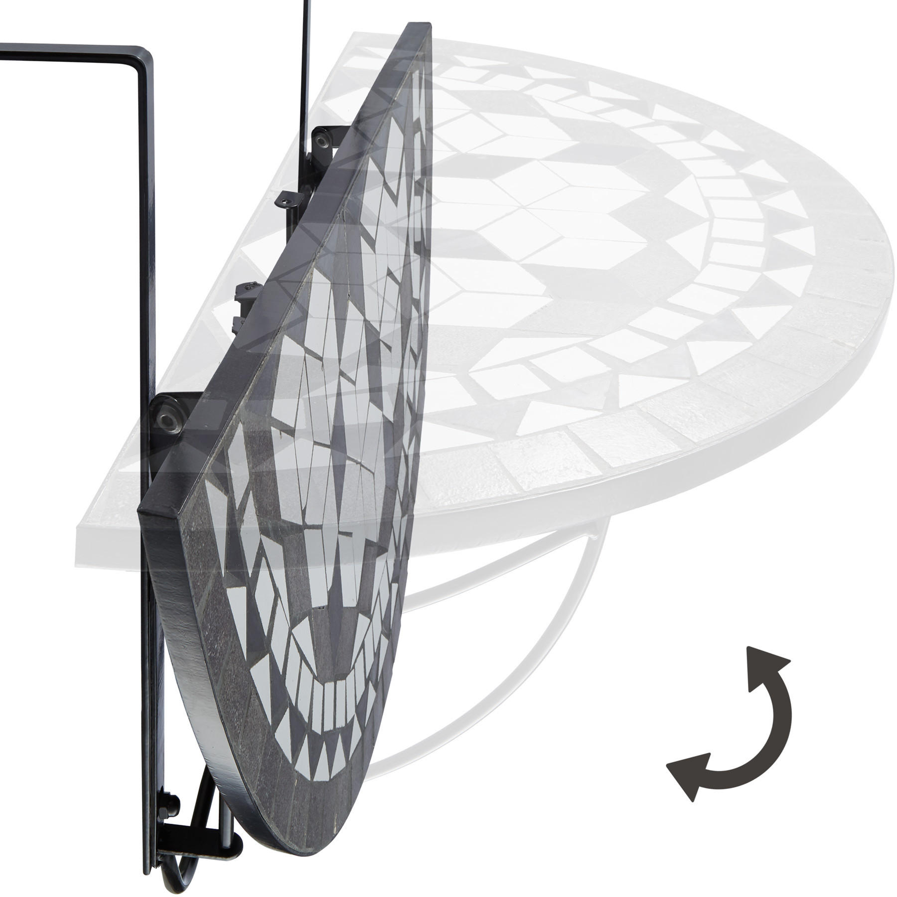 Thumbnail - tectake Balkontisch, Schwarz, Weiß, Metall, Baum/Pflanze/Natur, Freiform, 65x62x75 cm, Balkonmöbel, Balkontische