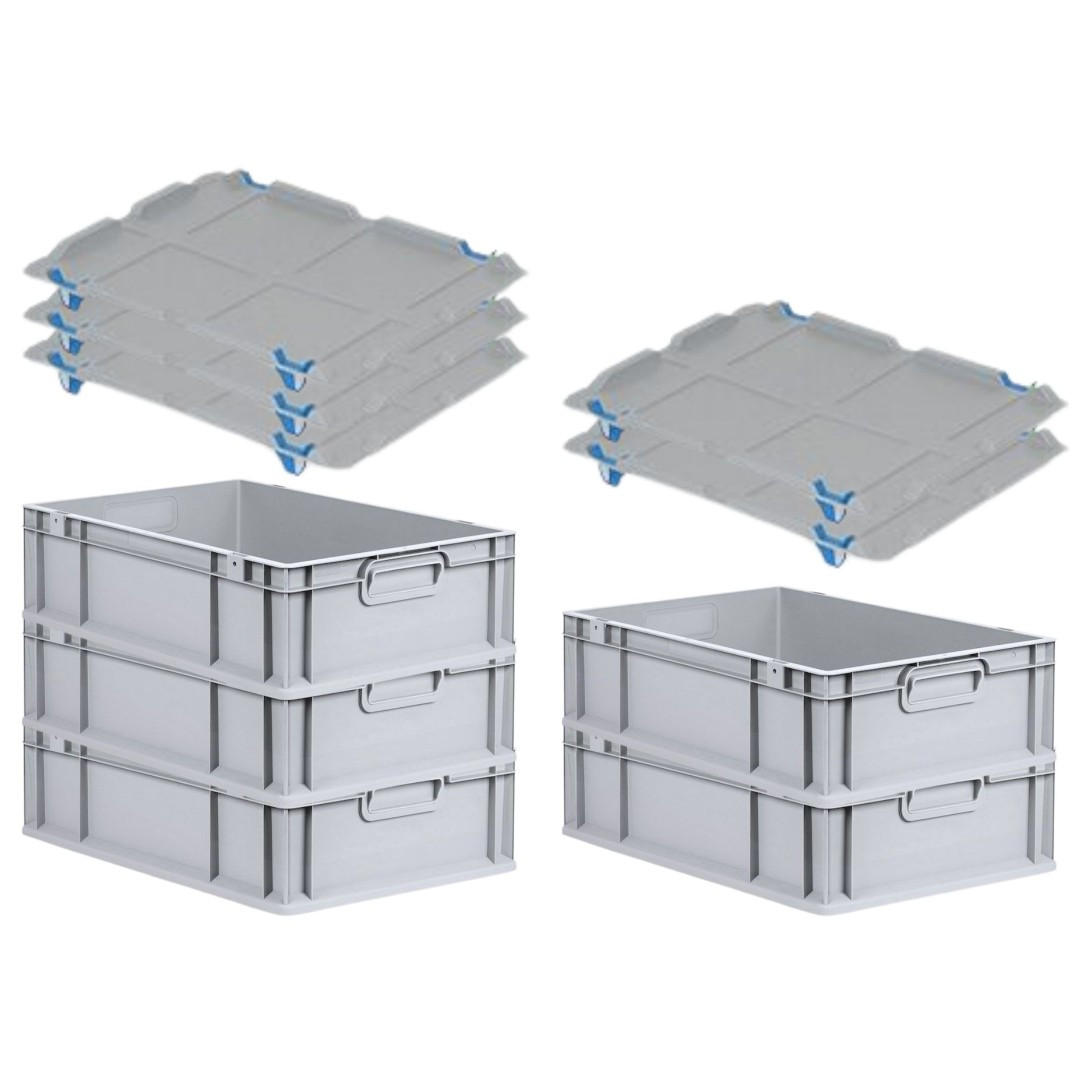 EUROBOX 5x Nextgen Economy Mit Auflagedeckel Grau/Blau Griffe Geschlossen 34 Liter - Blau, Kunststoff (40/17/60cm) - PROREGAL