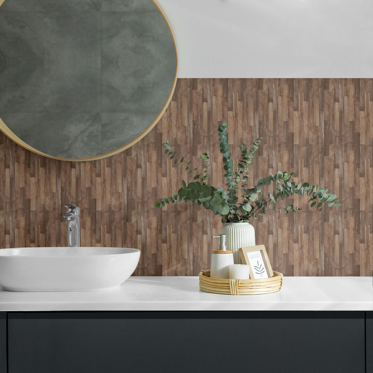 WANDPANEEL 20 Stück 20x20 cm selbstklebend Terano - Nussbaumfarben, Kunststoff (20/1.6/20cm) - Wallfluent