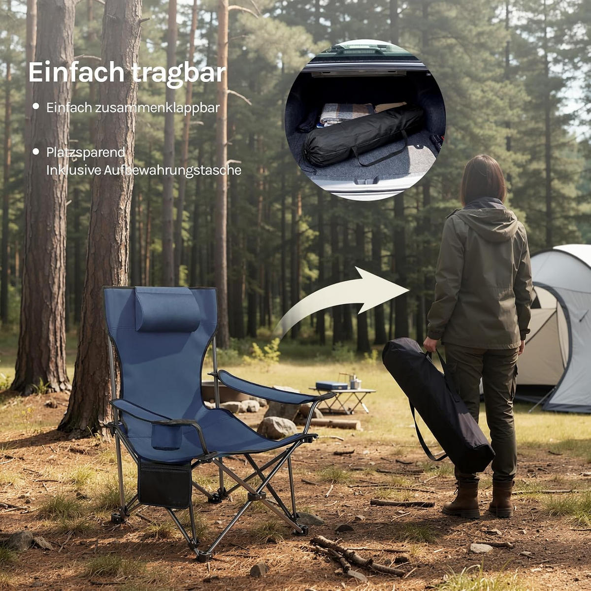 CAMPINGSTUHL Faltbar 2er Set mit Fußablage Blau - Blau, Textil (84/88.5/160cm) - Woltu