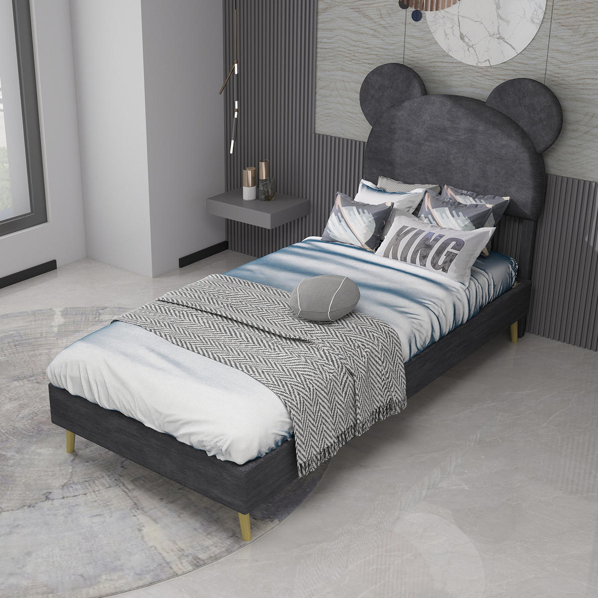 POLSTERBETT 90x200 cm Cartoon ohne Stauraum grau - Grau, Textil (90/200cm) - Fortuna Lai