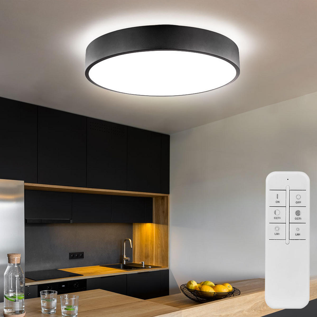 LED DECKENLEUCHTE Metall Schwarz - Schwarz, Metall (40/40/10.5cm) - Globo Lighting