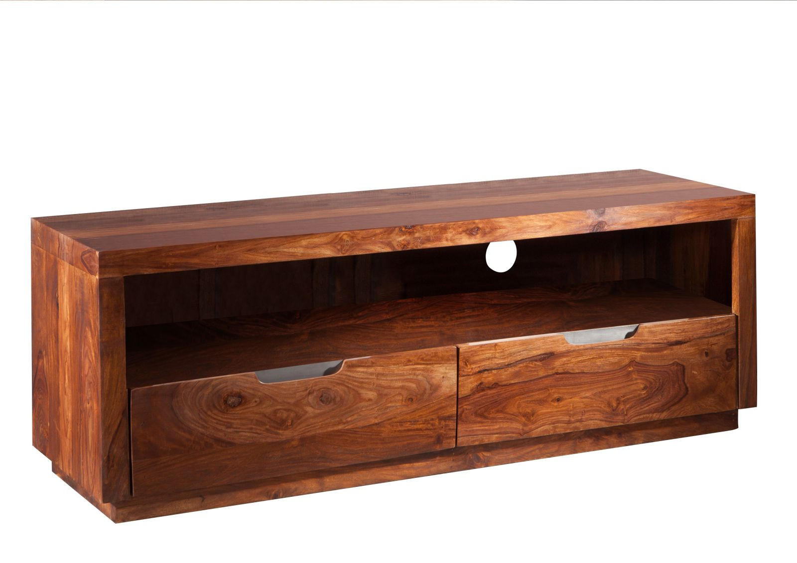 TV-BOARD Sheesham 140x45x50 walnuss lackiert DUKE #122 - Dunkelbraun, Holz (140/50/45cm) - Massivmoebel24