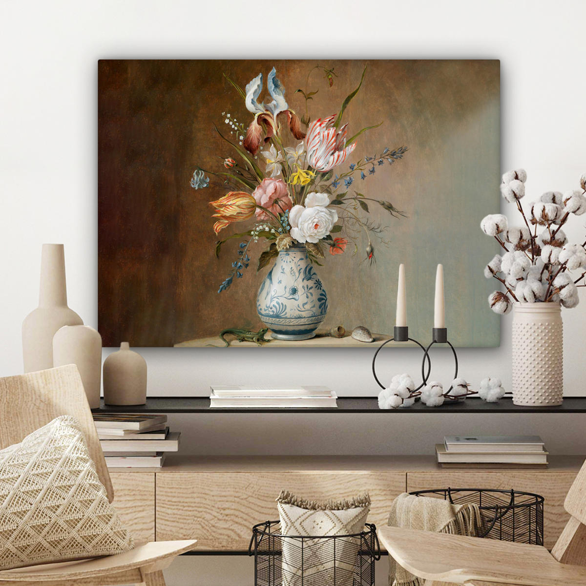 LEINWANDBILD Alte Meister - Blumen - Balthasar van der Ast Wandbilder 80x60 cm - Hellbraun, Textil (80/60cm) - MuchoWow