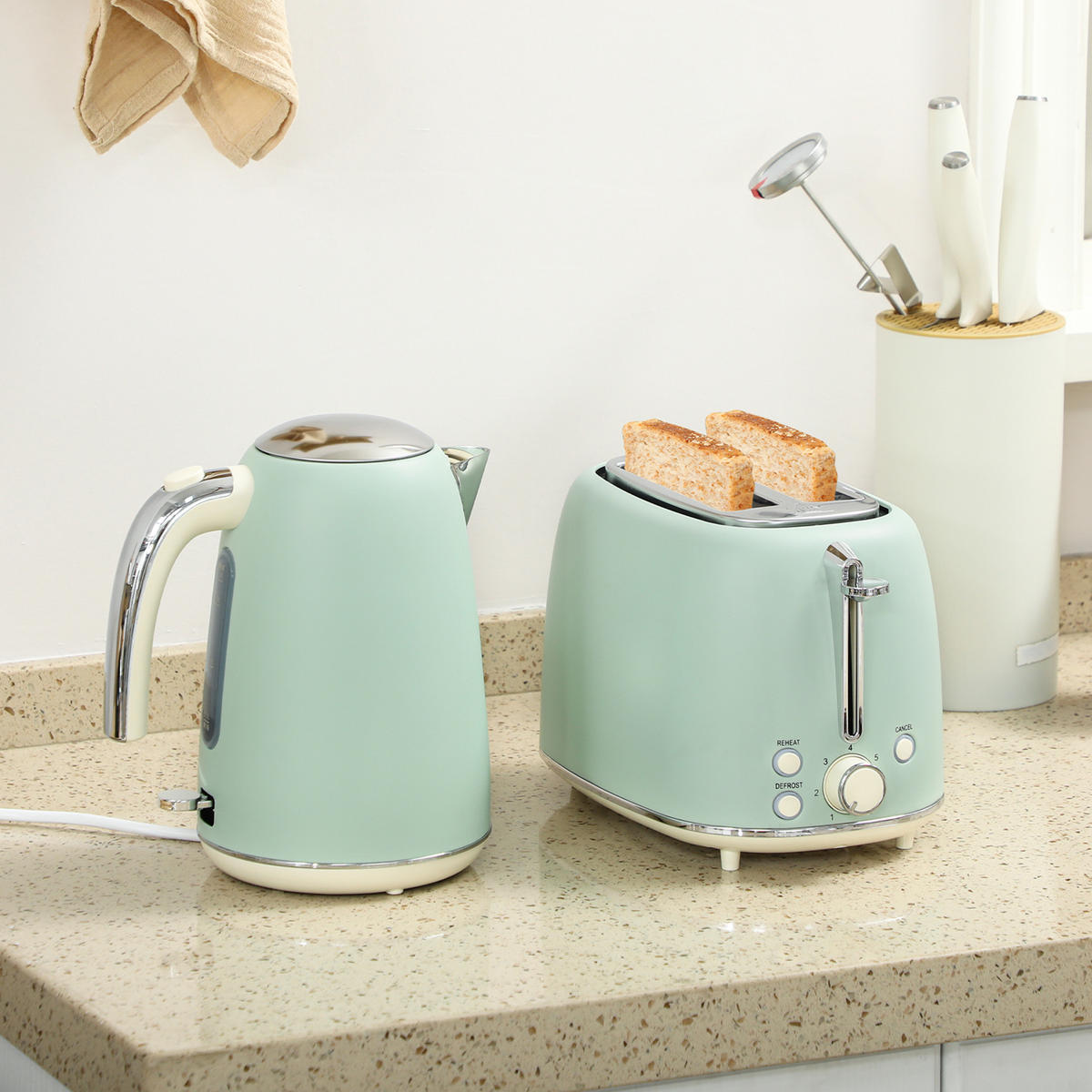 WASSERKOCHER-TOASTER-SET DE-17459 Grün - Grün, Metall (15.6/24.2/21.5cm) - ComfortXL