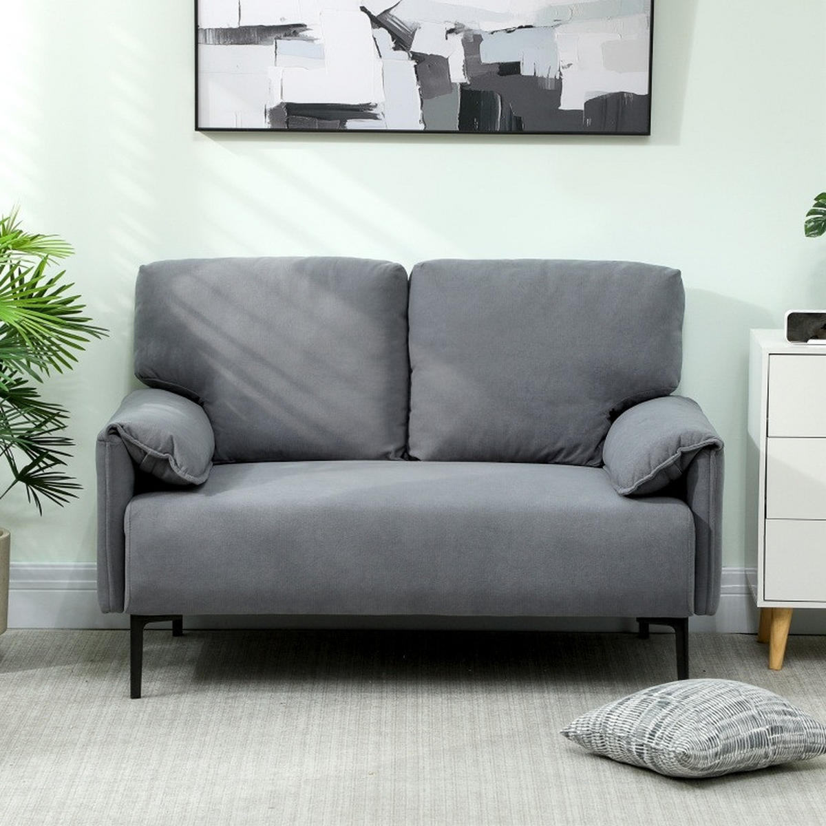 DVOJSEDAČKA 127 cm šedá z kovu s měkkými područkami a opěrnými polštáři - šedá, kov (72/84/127cm) - OKWISH