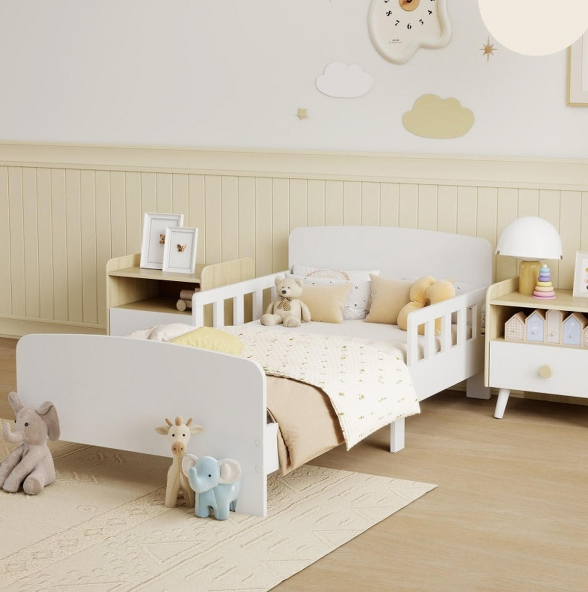 KINDERBETT 140/70 cm aus Holz mit beidseitigen Schutzschienen Weiß - Weiß, Holz (140/70cm) - Modenvie