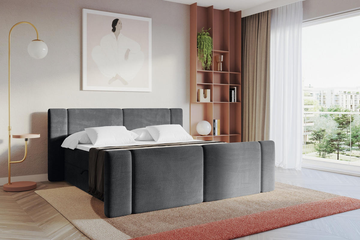 BOXBETT mit Matratze H4 - EVON Zanozek - 140x200 cm Dunkelgrau - Graphitfarben, Holzwerkstoff (140/200cm) - ALTDECOR