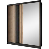 SCHWEBETÜRENSCHRANK Donatello 180/205/60 2-türig schwarz mit Spiegel - Schwarz, Holzwerkstoff (180/205/60cm) - Beautysofa