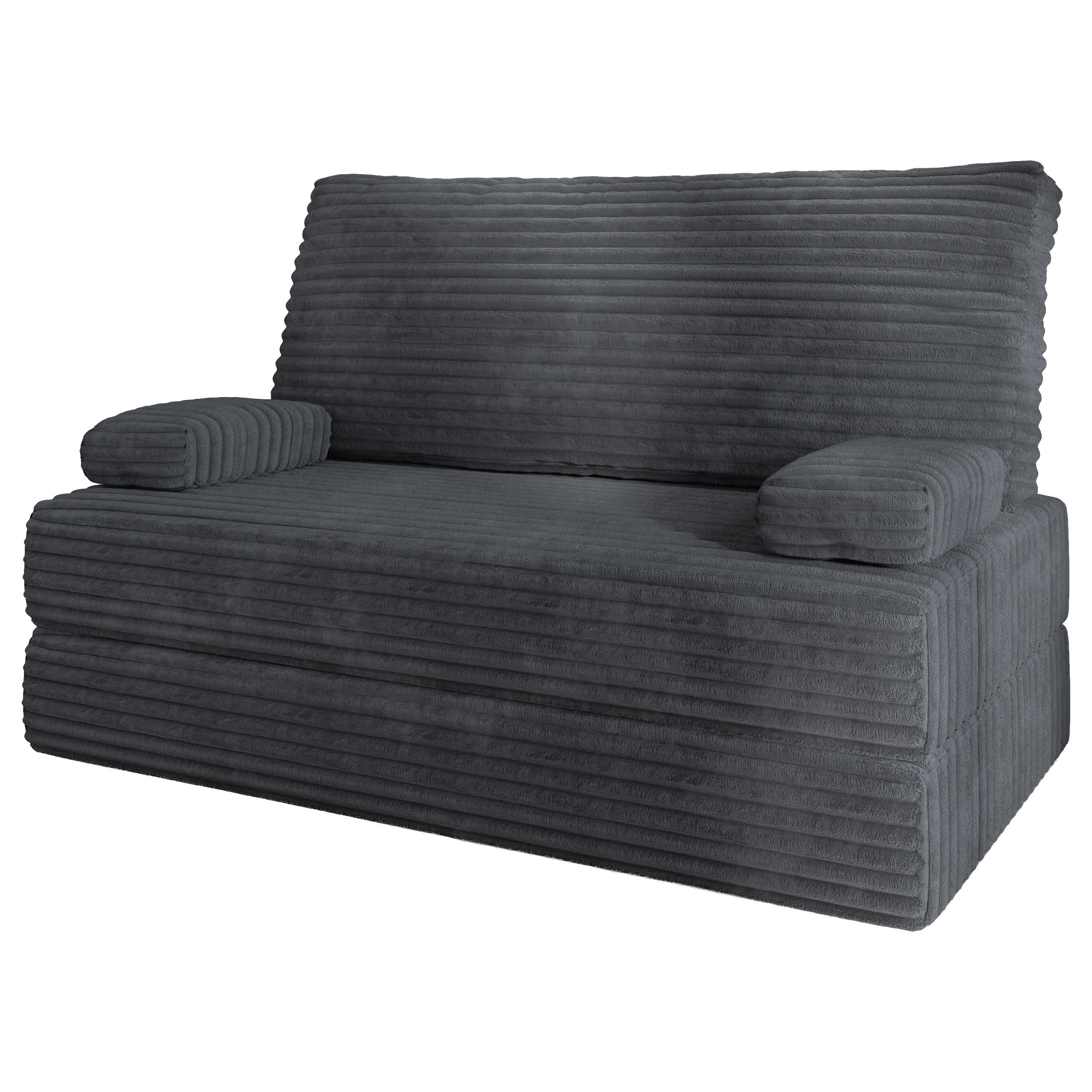 BETTSOFA LADIA aus Schaumstoff Kordstoff Grau Schlaffunktion - Dunkelgrau, Textil (140/86/60cm) - MASSENO