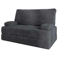 BETTSOFA LADIA aus Schaumstoff Cordstoff Grau Schlaffunktion - Dunkelgrau, Textil (140/86/60cm) - MASSENO