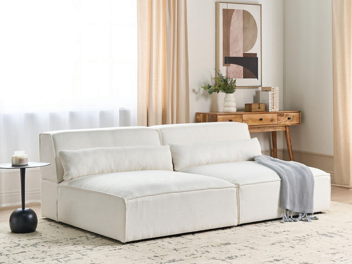2-SITZER-SOFA Bouclé cremeweiß ohne Armlehnen Hellnar - Weiß, Textil (204/70/126cm) - Beliani