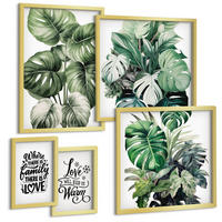 BILDER SET 5er Set - 50x50 cm & 20x30 cm & 40x60 cm Goldrahmen - Gemalte Abstraktionen der Natur - Goldfarben, Kunststoff (40/60cm) - TULUP