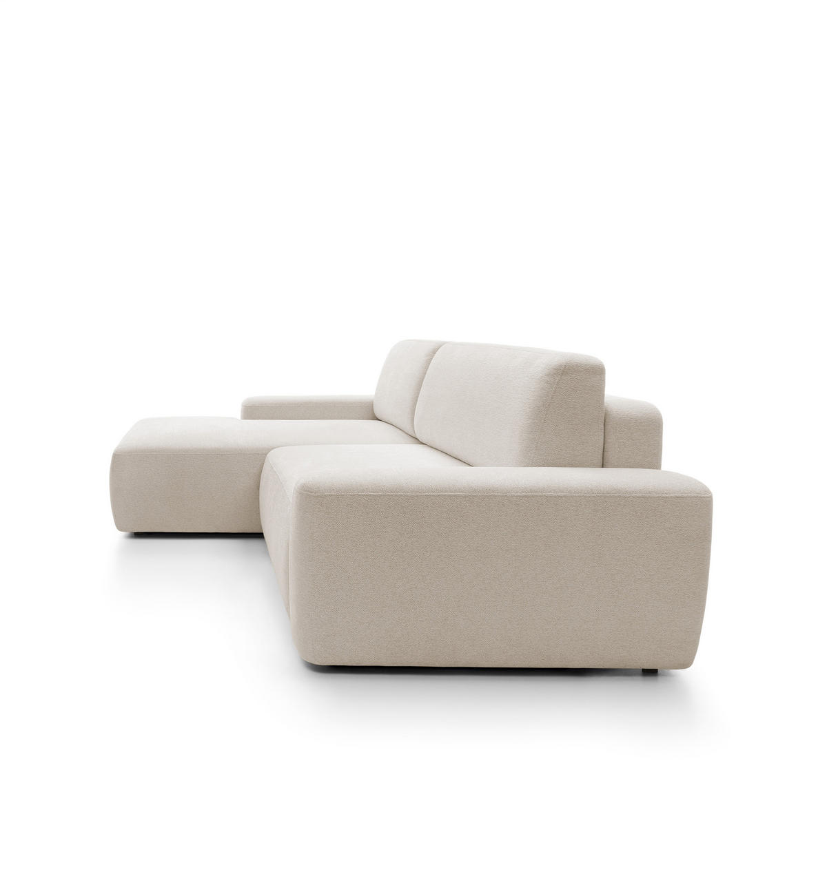 ECKSOFA BOULI 4-Sitzer Polstersofa Raven mit Schlaffunktion 130x210cm Bettzeugablage 264x162x82cm linksseitig Farbe: sand - Sandfarben, Holz/Textil (162/264cm) - DomoHome