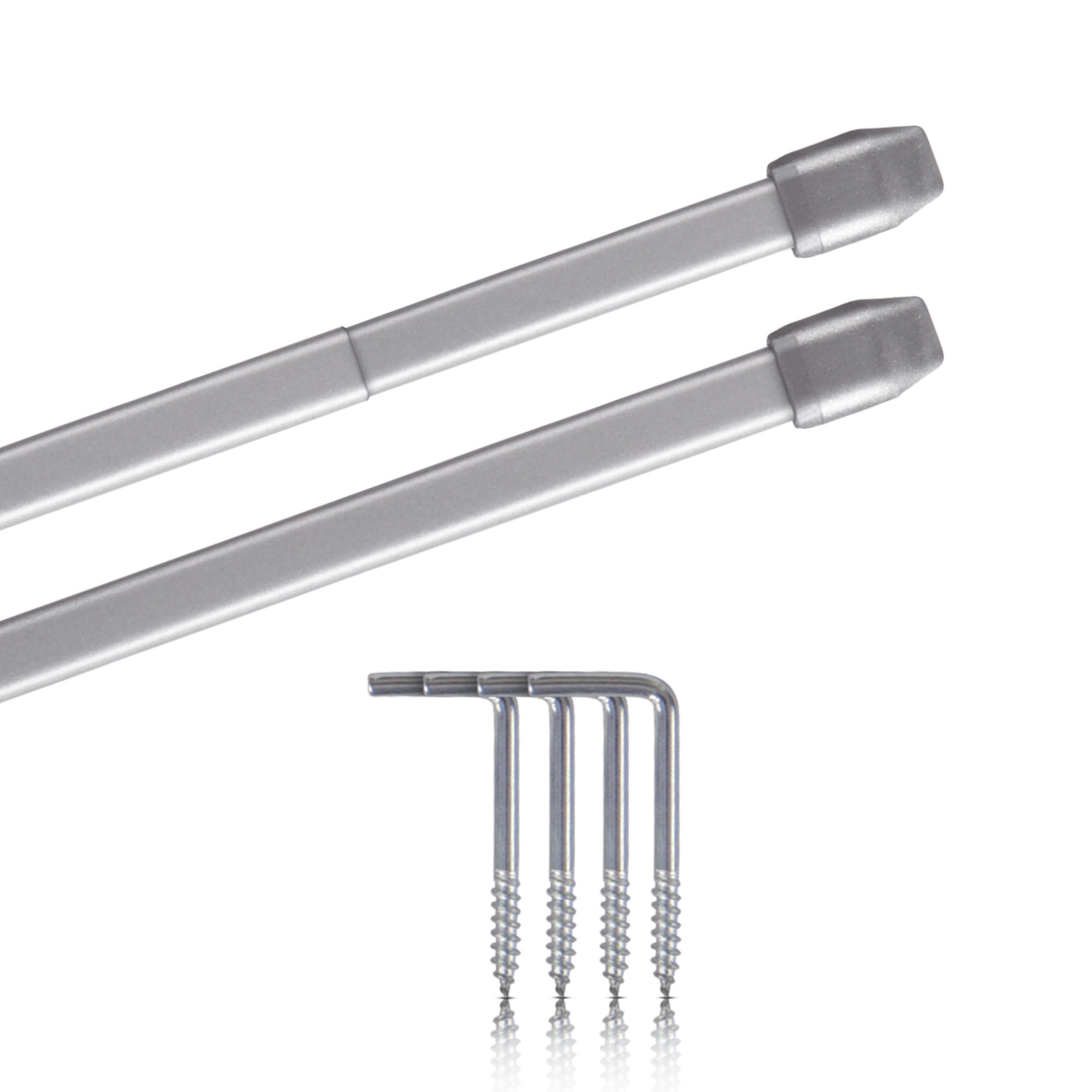 GARDINENSTANGE 2er-Pack Silber Chrom matt 110-150 cm + 4 Schraubhaken - Silberfarben, Metall (1/100cm)