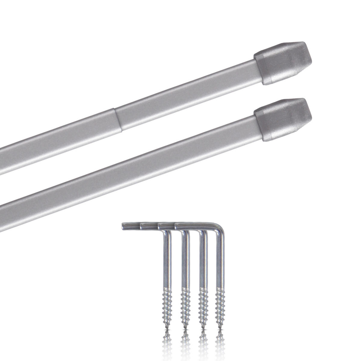 GARDINENSTANGE 2er-Pack Silber Chrom matt 110-150 cm + 4 Schraubhaken - Silberfarben, Metall (1/100cm)
