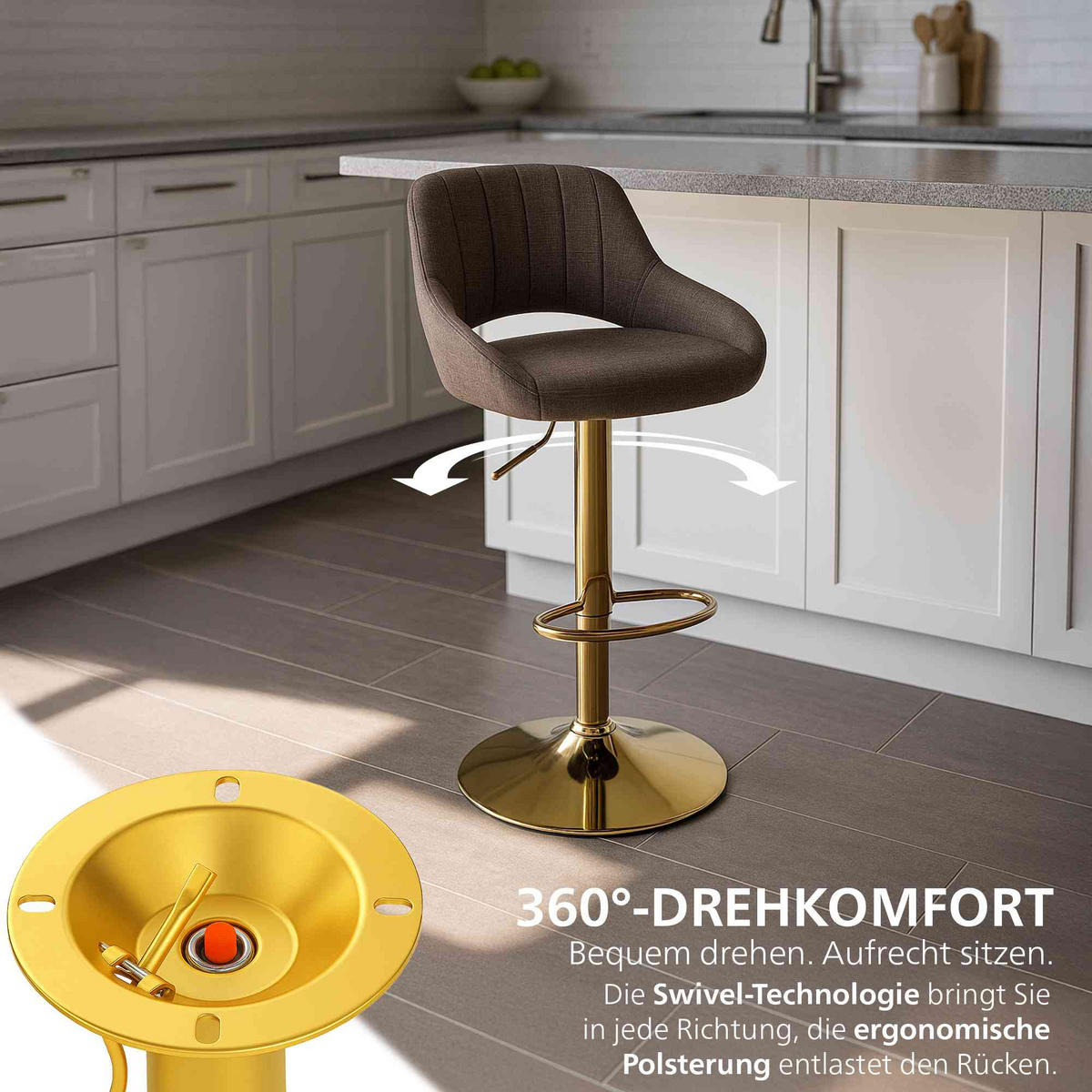 BARHOCKER Stoff Braun - Goldfarben/Braun, Textil/Metall (47/85/48cm) - CLP