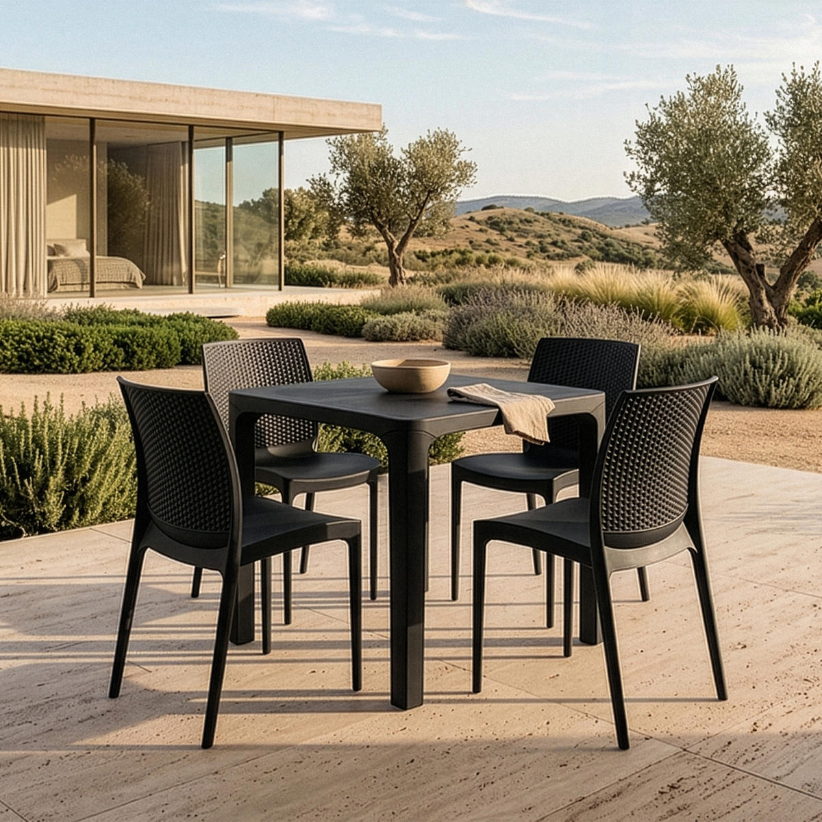 GARTENMÖBEL-SET LEOPSI, RANTU 5-tlg, Anthrazit - Anthrazit, Kunststoff - KONSIMO®