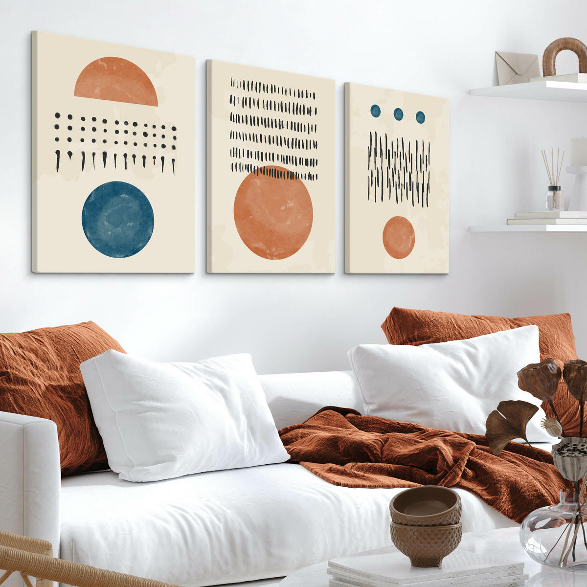 LEINWANDBILDER 3-er Set Abstrakte Kunst - Türkis/Blau, Textil (90/40cm) - Muralo